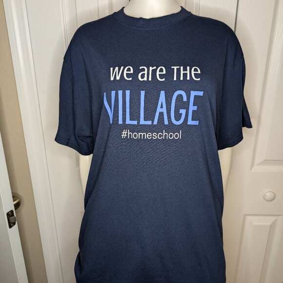 We Are The Village Homeschool Blue Tee Women's Large Port & Company Short Sleeve - Picture 1 of 4